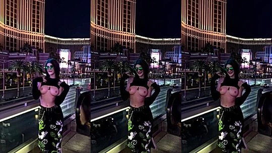 sexy wild emo babe Vampkiratook a video with her tits out in public, leaked video