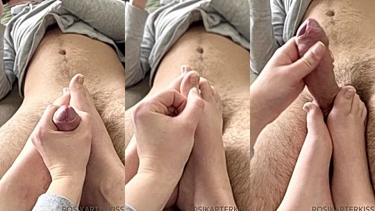 freaky horny babe Rosikarterkiss loves using her feet and hands to play with my dick