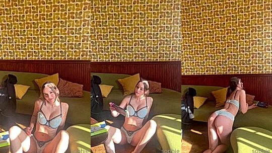 naughty wild sexy hot model Sophie Mudd sat down teasing you with her busty boobs