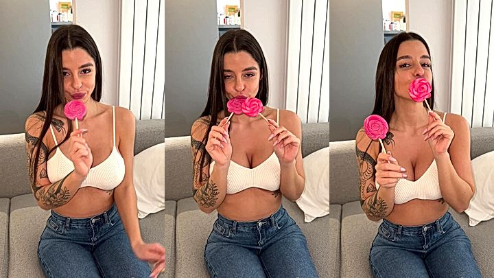 Sonya Jess big breast licking her lollipop in the living room onlyfans