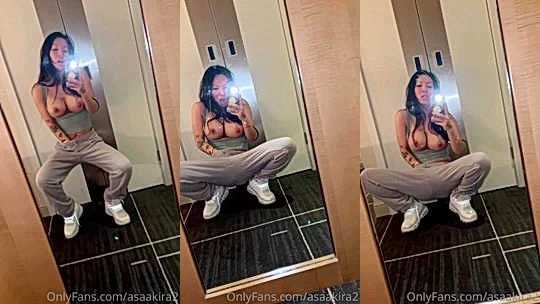 naughty sexy doll Asa Akira mirror teasing video where she let her big boobs hang loose, leakd video