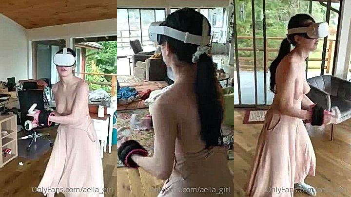 Aella girl is dancing around the house with her tits showing