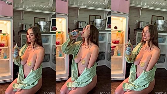 busty slut goddess  Sophie Mudd kneels in the kitchen and flaunst her huge tits for the cam, private video