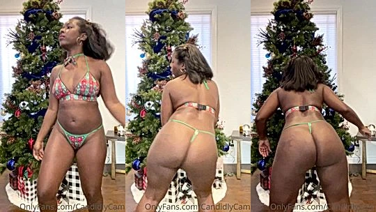 big ass slut babe Candidlycam dancing next to christmas tree
