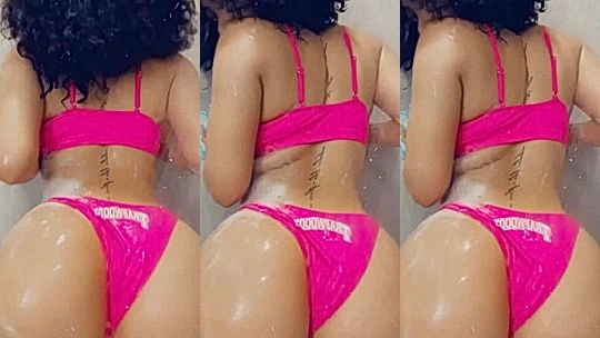 horny ebony angel Himynamestee touches herself in pink bikini and twerks her sexy ass for the cam, leaked onlyfans