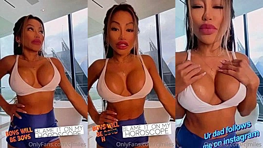 naughty sexy hot wild model CJ Milesgrab hr big juiy boobs on video while she stares at the camera