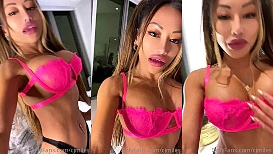 busty filipino baddie CJ Miles flaunts her sexy hot body in pink bra for the cam , private video
