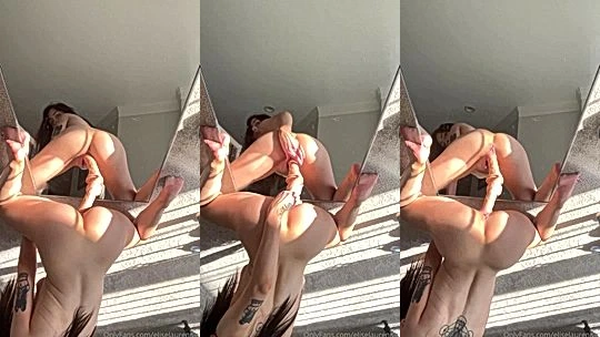 naughty girl Elise Laurenne riding dildo on mirror so she can watch herself break leaked onlyfans video