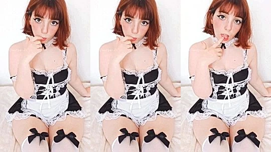 bad am,azing whore Defiantpanda dressed up as a maid and play with her sexy body