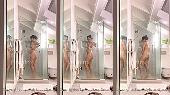naughty indian onlyfans model  Jasminx takes a shower and rubs her big tits