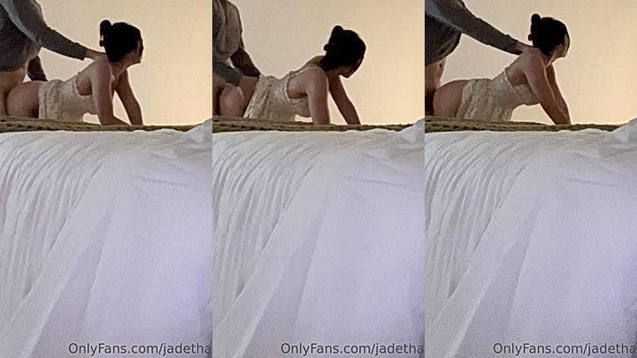 sexy doll That1iggirl bends over on the bed while wearing a lingerie and gets fucked from behind, leaked sextape