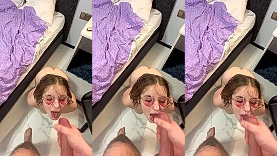 slutty whore Molly Evans face covered in cumshot after a messy bj session