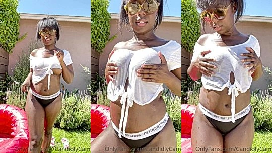 sexy big boobs ebony girl Candidlycam wants to swim in her backyard