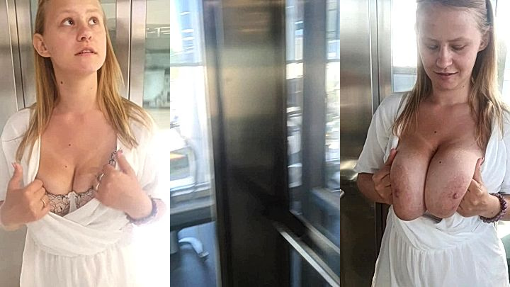 PolaRainbow showing her big tits in the elevator onlyfans