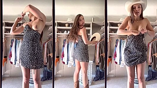 naughty onlyfans model Oakley Rae takes of dress and try her new cloth
