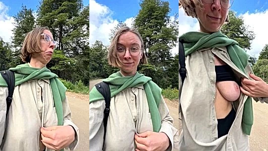 naughty onlyfans model Yourina takes a walk and shows her natural boob