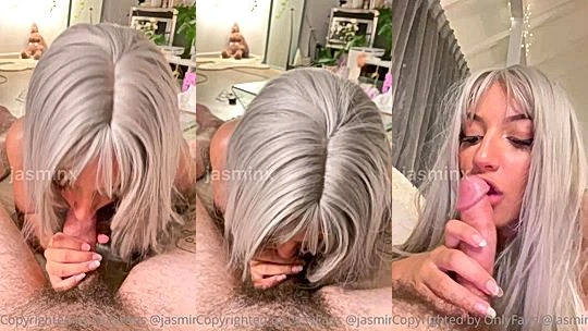 horny strpbrother  Jasminx kneel and sucks his huge cock
