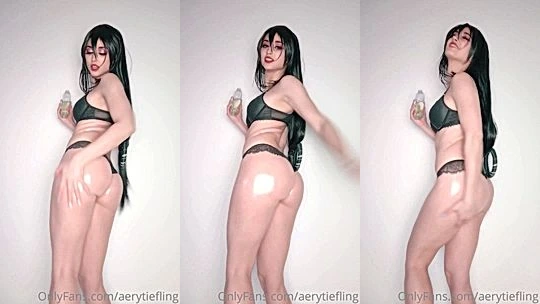 bad girl  Aery Tiefling oil her ass and booty tease like its her first time leaked onlyfans video