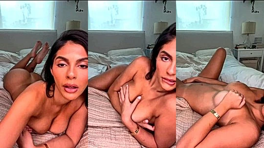 pretty sexy onlyfans model Amanda Trivizas lays on bed and shows her big ass