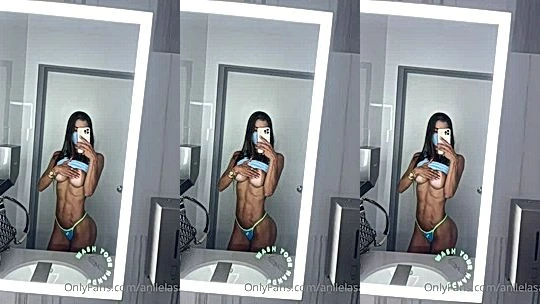 nasty babe Anllela Sagra titty tease hard in front of mirror leaked onlyfans video