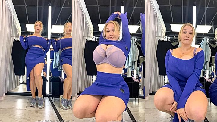 Cheryl Blossom in her blue amazing revealing dress leans over to display her sexy body shape