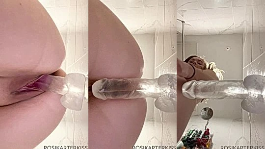 onlyfans slut Rosikarterkiss tight pussy getting stretched with huge glass dildo