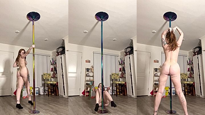 American stripper Katrina Marie practicing her dance on the pole naked onlyfans