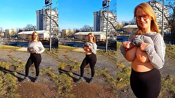 OnlyFans leak video PolaRainbow playing with my big tits outside