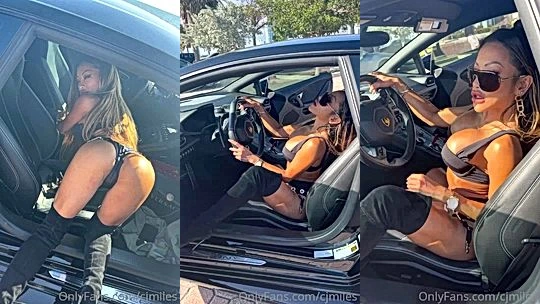 big titted babe CJ Miles in car titty tease you cant blink on her ass leaked onlyfans video