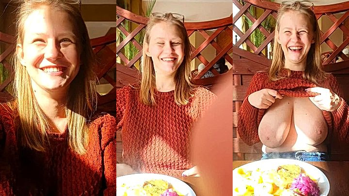 OnlyFans leak video PolaRainbow check out my tits in the restaurant