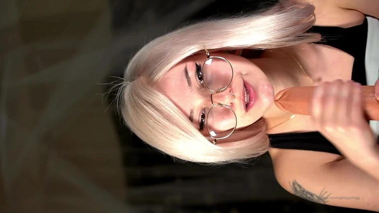 horny blonde milf Bigtittygothegg loves giving blowjob to her dildo