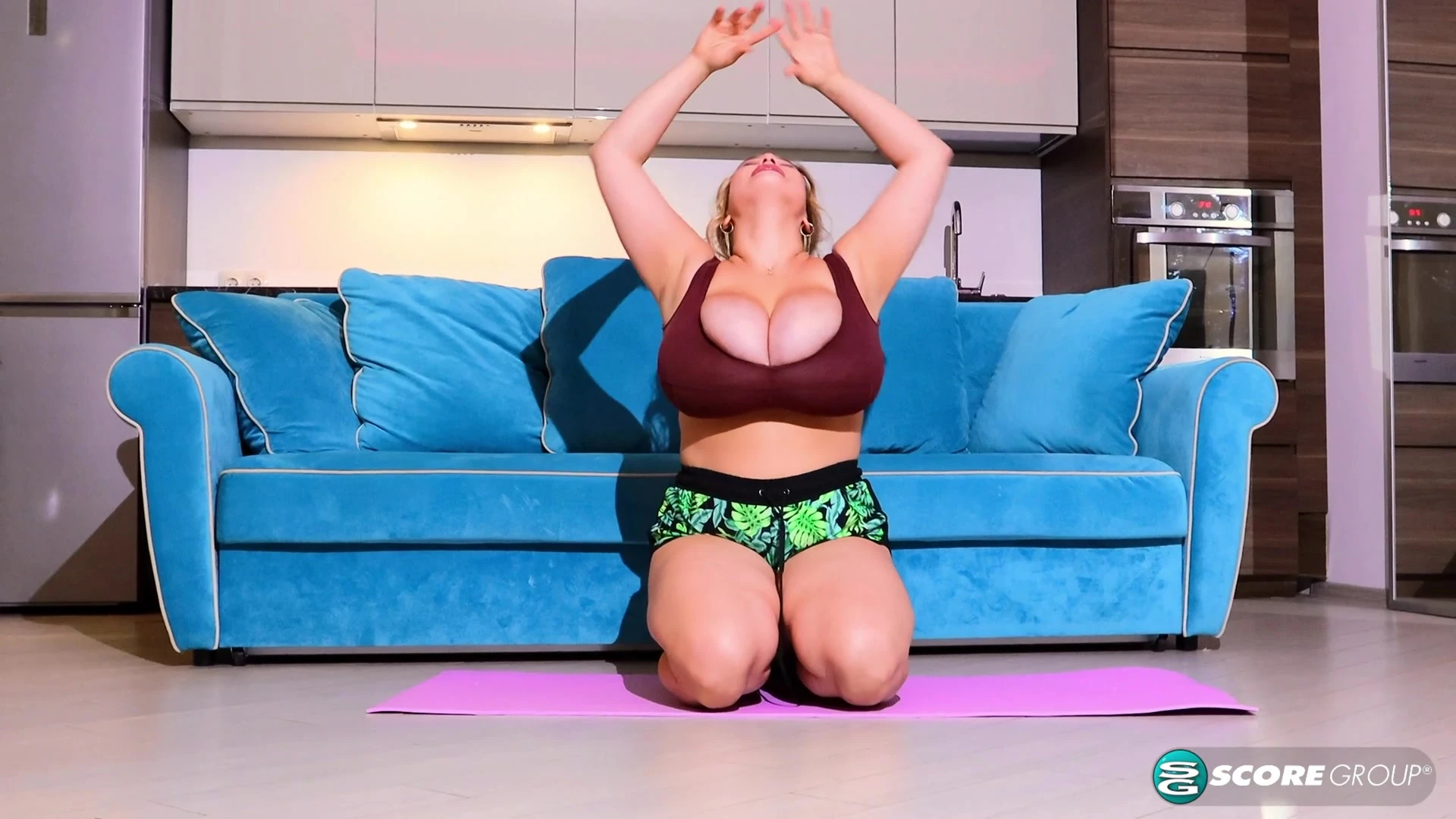 hot horny mom Cheryl Blossom play with her big boobs during yoga