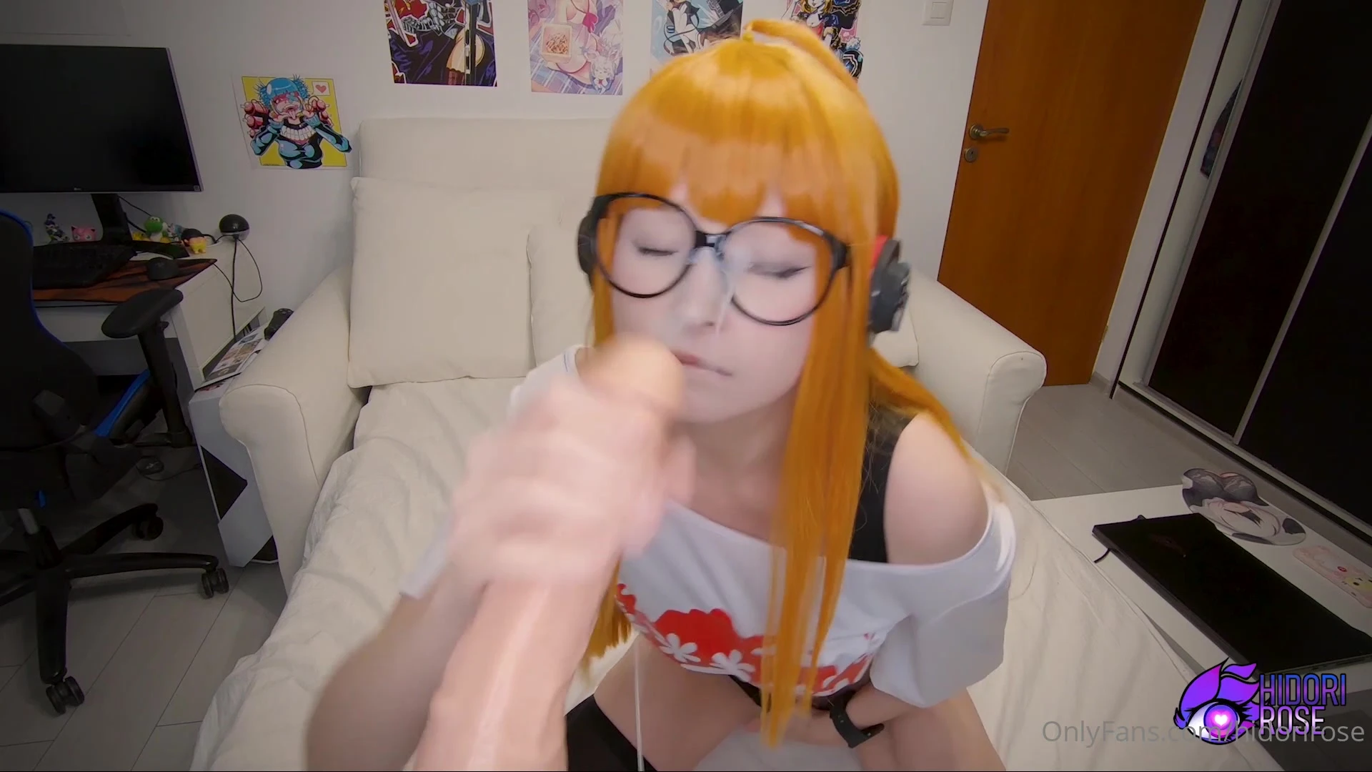 bad sxy hot horny model Hidori Rose swallow huge hard dildo and thrust her wet coochie with it till she trembles
