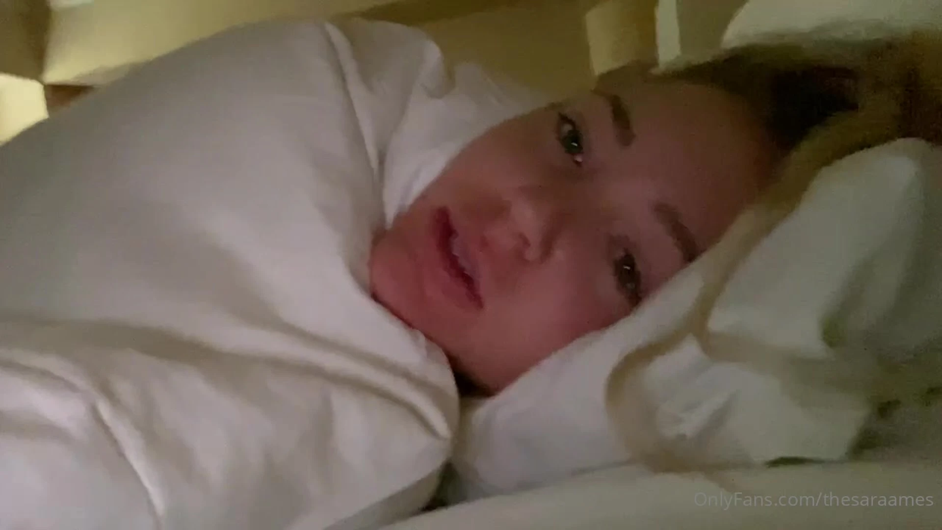 dirty sexy hot horny model Sara Ames touch herself under the sheets