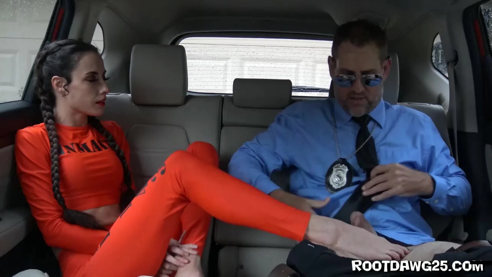 stunning bitch Ama Rio seduce a cop in car and toe job his cock till cumshot leaked onlyfans video