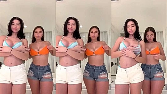 naughty hot babe Sophieraiin and her bestie teasing you slwoly in their bikini, Sophieraiin teasing video