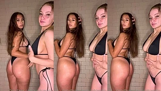 naughty sexy hot model Sophieraiin play with her big boobs ad ass in bikini with her bestie, leaked video