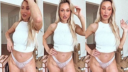naughty sexy horny baddie Sophie Reade show off her curvy ass and waist in her panties