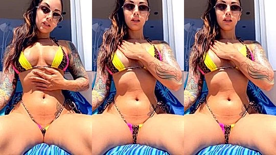 seductive naughty hot model Giuliana Cabrazia runs her hands all ove rher hot body while you watch every move