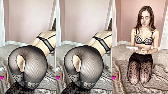naughty hot bitch Bronwin tore a hole in her pants and thrust her coochie hard with her finger