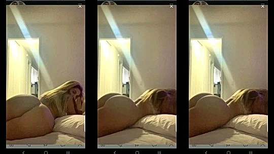 american blond onlyfans model Haleigh Cox lays on bed and shakes her huge ass
