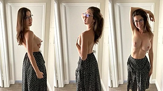 sey onlyfans model Ellie James takes of her cloth and rubs her natural big boobs and ass