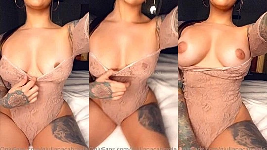 busty sexy hot babe Giuliana Cabrazia took off her top and squeze her huge nice tits in her bedroom