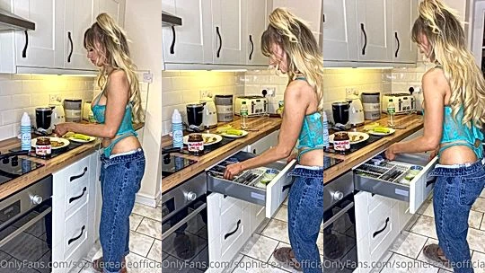 naughty sy baddie flaunt her nice ass and tits in lingeri as she makes a nice meal for herself in the kitchen