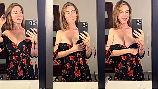 horny onlyfans model Ellie James takes of her dress and shows her huge tits