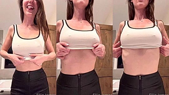 wild american onlyfans babe Ellie James lift up her lingerie and shows her natural boobs