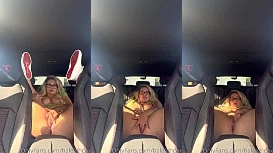 freaky babe Haleigh Cox finger fuck her tight pussy in car back seat and moan loud till she spray squirts all over leaked onlyfans video