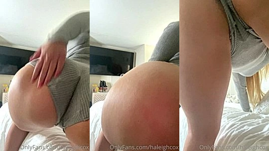 horny onlyfans leak Haleigh Cox bend and spank her ass in tight shorts on bed till it soak in cum leaked onlyfans video