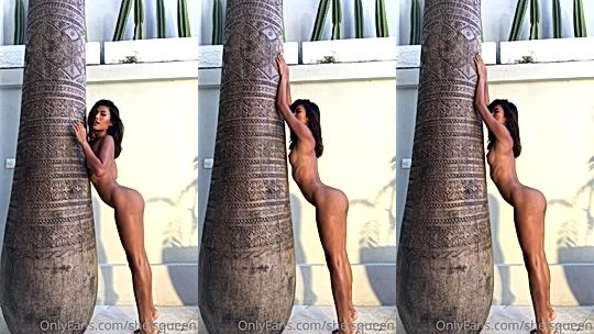 naughty onlyfans model Tita Sahara grabs a tree naked and shows her big ass and tits