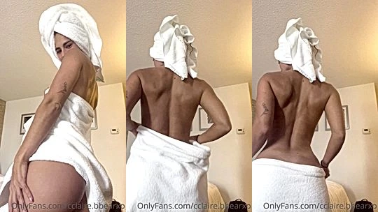 naughty onlyfans model Claire Stone rubs her tits and takes of her towels and shows her big ass
